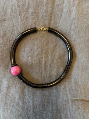 Vintage Black Necklace with Purple Accent Bead